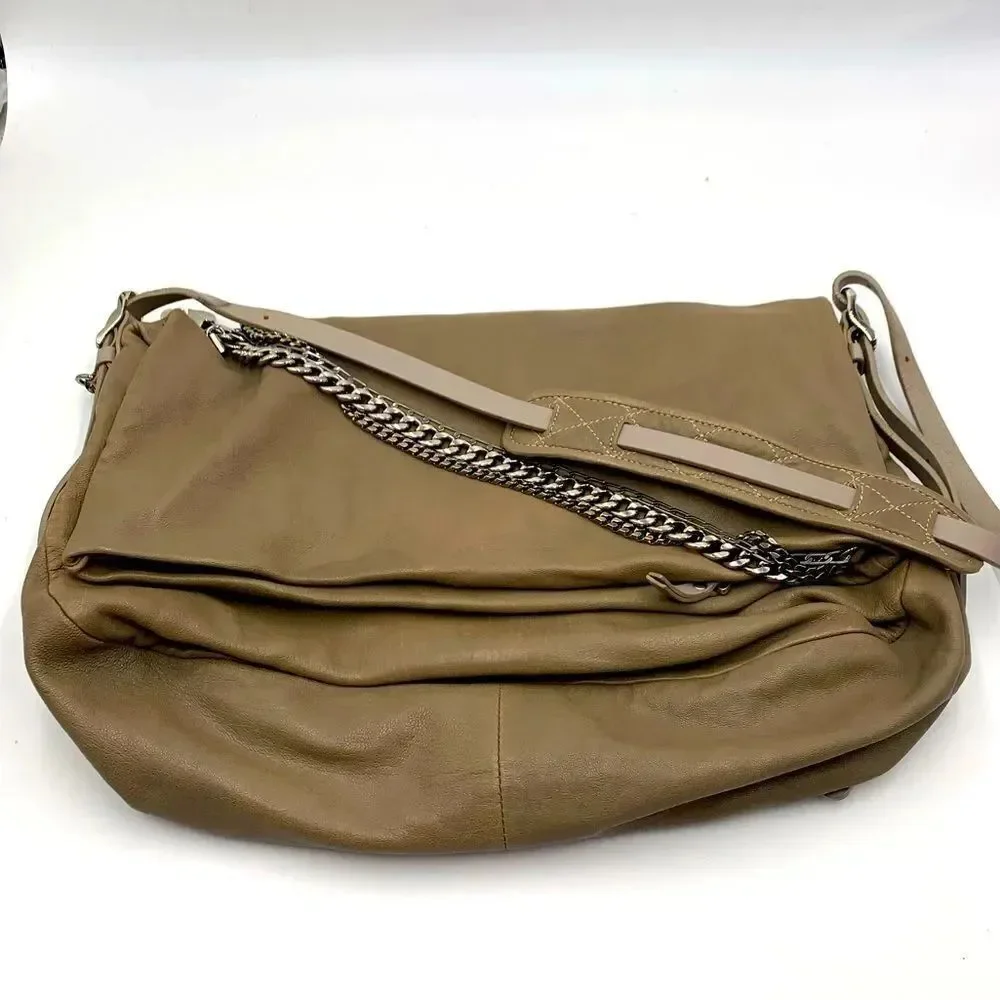 Auth Jimmy Choo Taupe Biker Chain Relaxed Hobo Bag. Excellent Preloved Satchel.
